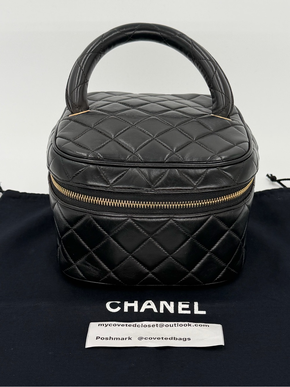 CHANEL Black Quilted Matelasse Vanity Bag w/Dust Bag and Entrupy COA
